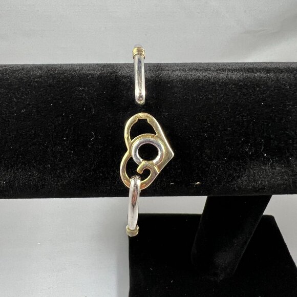 Gods Heart Bangle Bracelet With Dual-Tone Silver & Gold Heart Design Lightweight - Picture 3 of 3